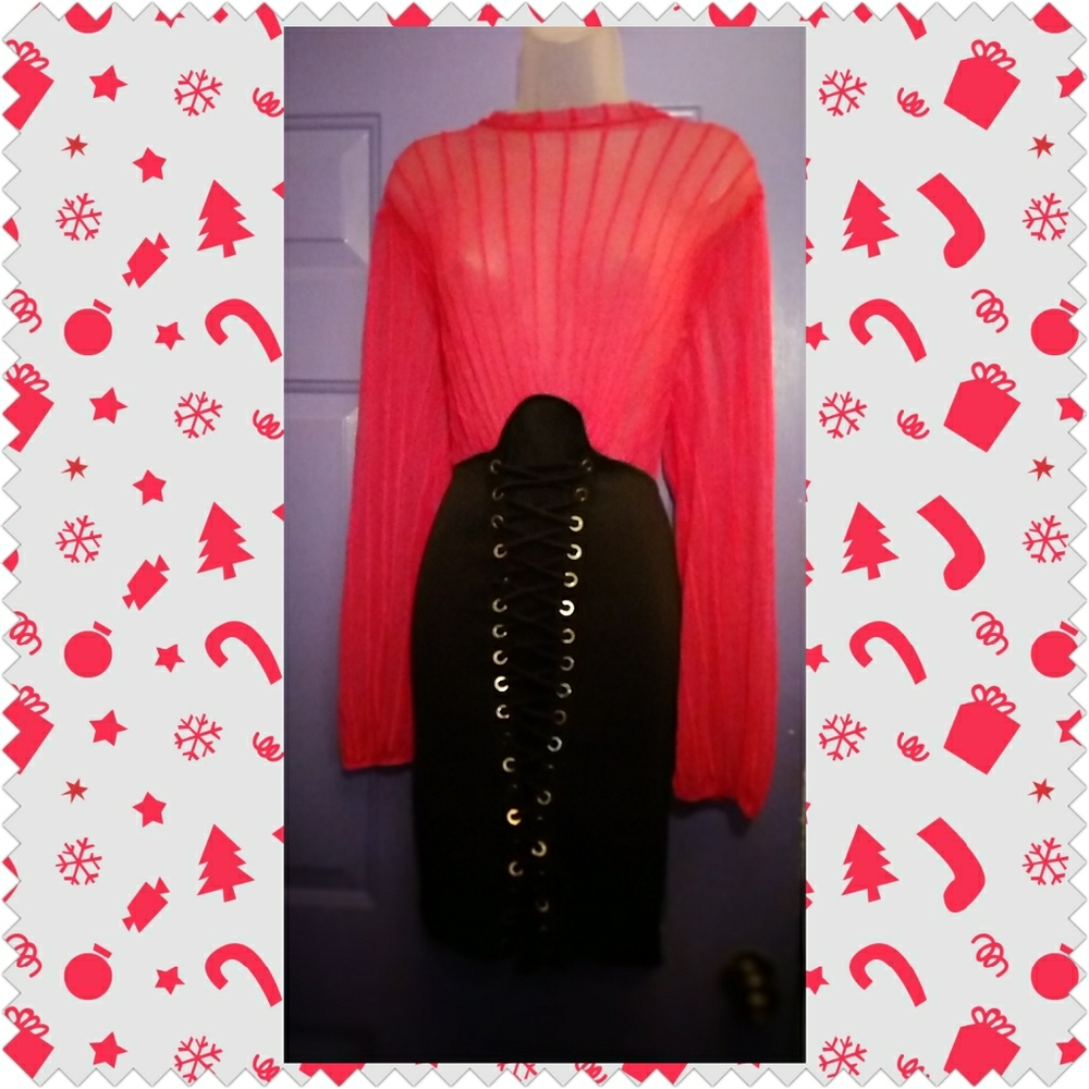 LIKE NEW K GLAM PINK & BLACK LACED DRESS-SIZE 2XL